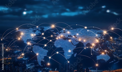 Global digital network shows connections across the world at night
