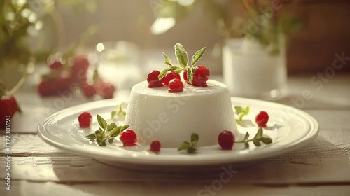 Wallpaper Mural   A white plate with a strawberry-covered cake on a wooden table Torontodigital.ca