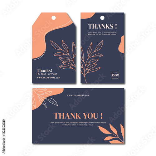 Floral thank you card and hang tag template with leaves vector