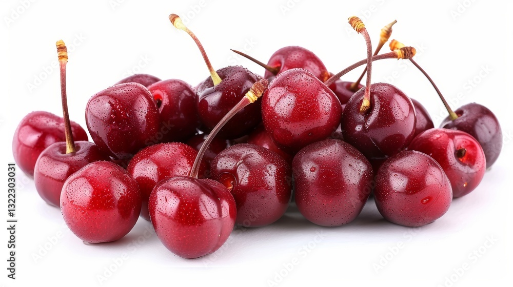 Isolated sweet cherries pile on white background with clipping path for clear visibility Isolated sweet cherries pile on white background with clipping path for clear visibility