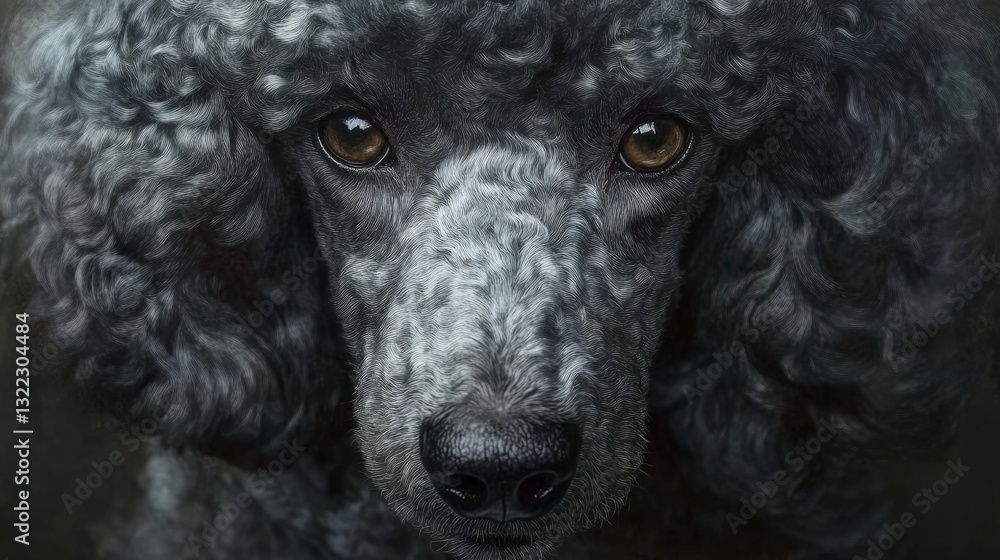 A Hyperrealistic Portrait of a Poodle Dog in Natural Light Environment A Hyperrealistic Portrait of a Poodle Dog in Natural Light Environment