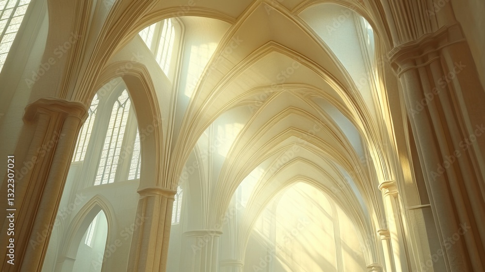 Sunlight pours through the cathedral’s majestic arches, casting a serene, ethereal glow within the sacred space. Sunlight pours through the cathedral’s majestic arches, casting a serene, ethereal glow within the sacred space.