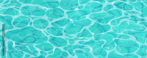 Water ripple surface pool or ocean water with glares sunlight reflections, game texture top view. Beach sea clean and deep water.