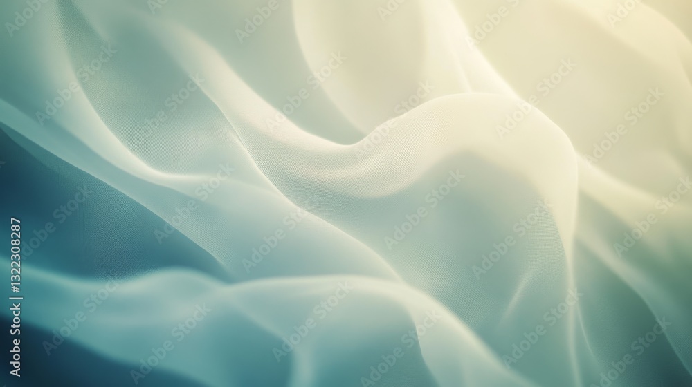 Fototapeta premium Delicate, translucent fabric flows gracefully with soft light, creating a dreamlike, ethereal texture that evokes lightness and fluidity.