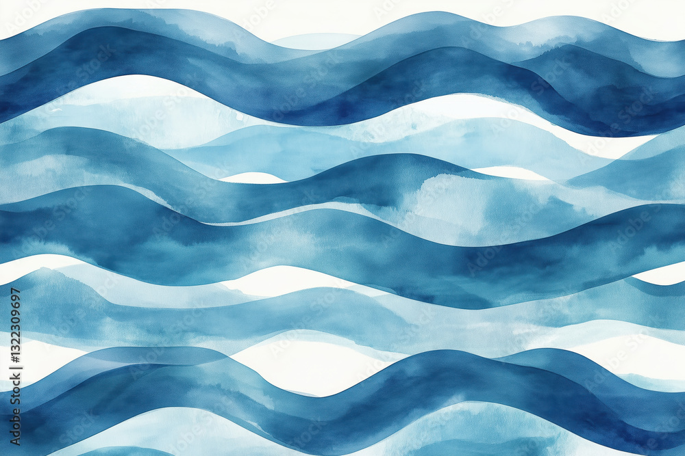 Obraz premium Seamless Wave Pattern, Hand drawn water sea vector background. Wavy beach print, curly grunge paint lines, watercolor stripes