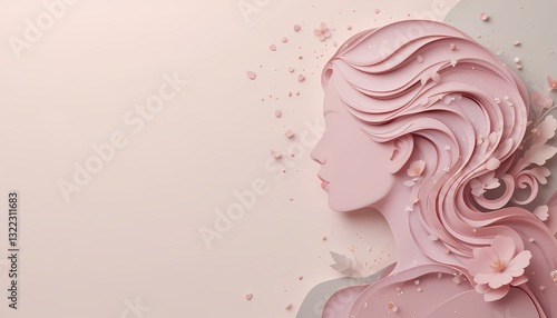 A stylized, profile portrait of a woman, crafted using paper cut-out techniques.
