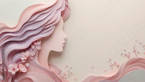 A serene and sophisticated image showcasing a woman's profile, featuring a design that uses intricate paper cut floral elements.