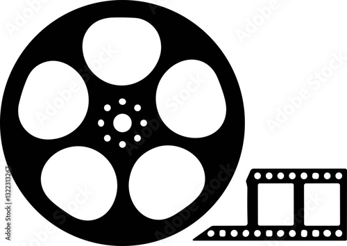 Old retro reel with film strip. Film reel movie icon. Strip vintage poster vector illustration. film canisters. cinema abstract logo
