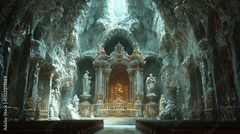 Obraz premium Sunlit Baroque church interior, frozen in ice and snow.