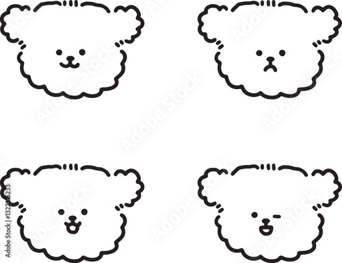 Dogs cute fluffy adorable kawaii minimalist hand drawing illustration set
