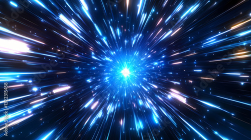 Abstract neon speed light background. blue laser burst of energy. the effect of moving glowing lines. Radiance Burst. Illustration