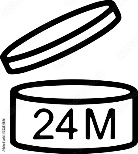 Period after open icon. Pao symbols. Round box with cap opened. Expiration period in 24 twenty four months signs for cosmetic packaging on transparent background.