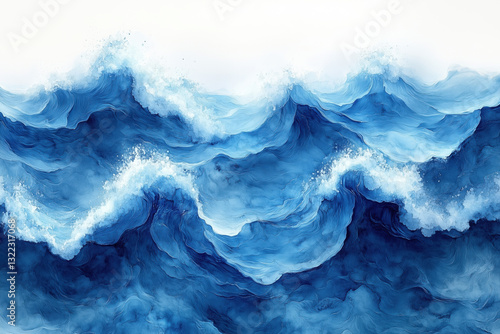 Seamless Wave Pattern, Hand drawn water sea vector background. Wavy beach print, curly grunge paint lines, watercolor stripes
