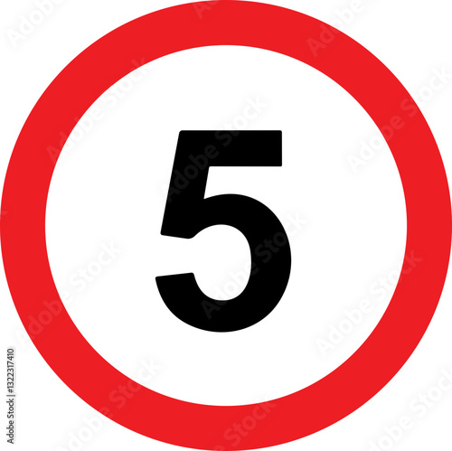 Road Speed Limit 5 five Sign. Generic speed limit sign with black number and red circle. Vector illustration
