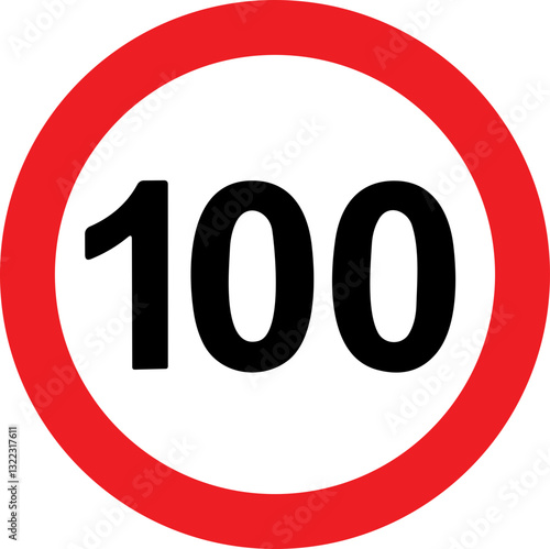 Road Speed Limit 100 hundred Sign. Generic speed limit sign with black number and red circle. Vector illustration