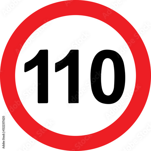 Road Speed Limit 110 hundred ten Sign. Generic speed limit sign with black number and red circle. Vector illustration