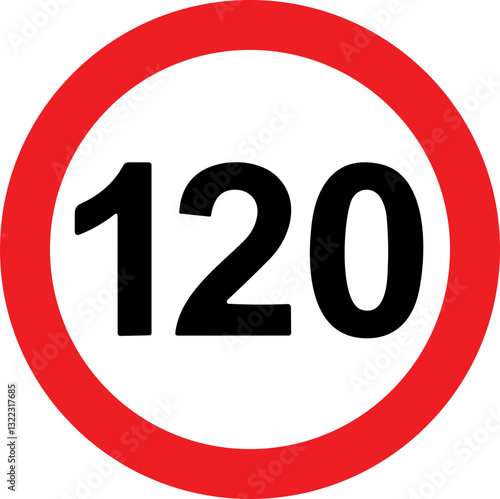 Road Speed Limit 120 hundred twenty Sign. Generic speed limit sign with black number and red circle. Vector illustration