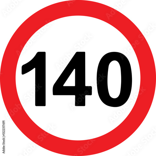 Road Speed Limit 140 hundred forty Sign. Generic speed limit sign with black number and red circle. Vector illustration