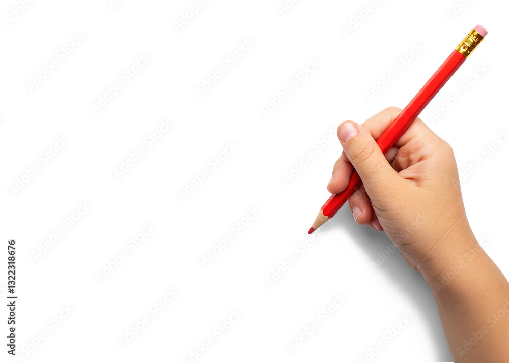 child's hand writing with red pencil child's hand writing with red pencil