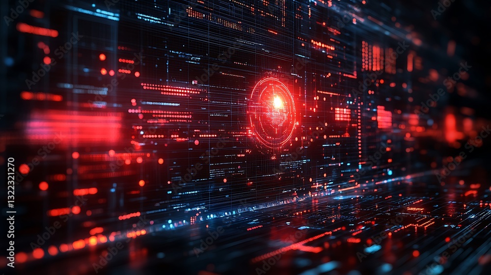 Naklejka premium Cyber attack simulation targeting Europe with red alert warnings and a futuristic digital globe background