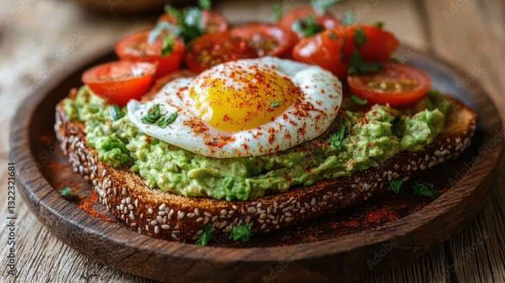 Avocado toast with fried egg and cherry tomatoes Avocado toast with fried egg and cherry tomatoes