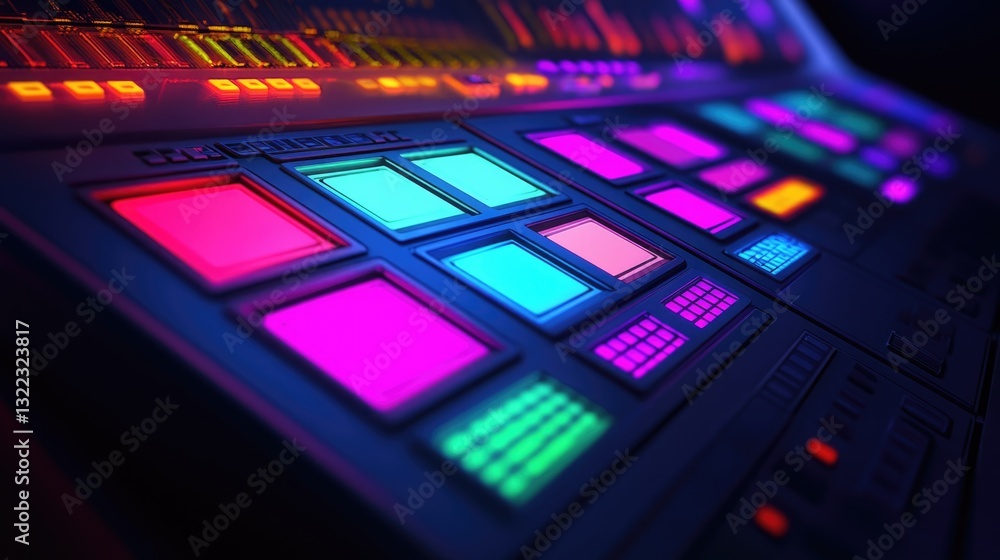 Abstract Futuristic Control Panel with Neon Lights and Colorful Buttons Abstract Futuristic Control Panel with Neon Lights and Colorful Buttons