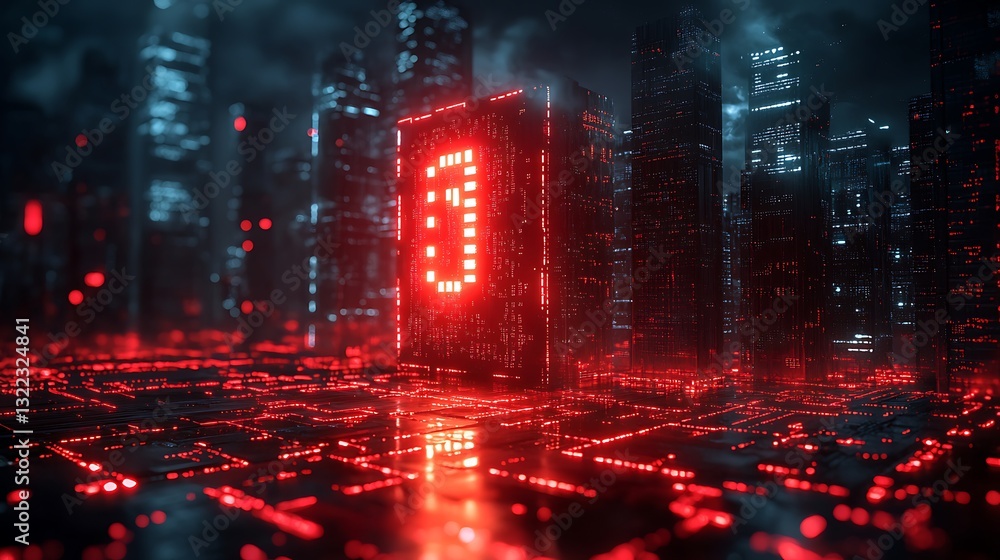 Fototapeta premium Virtual depiction of cyber war affecting Europe with red alert security breaches and global hacking visuals