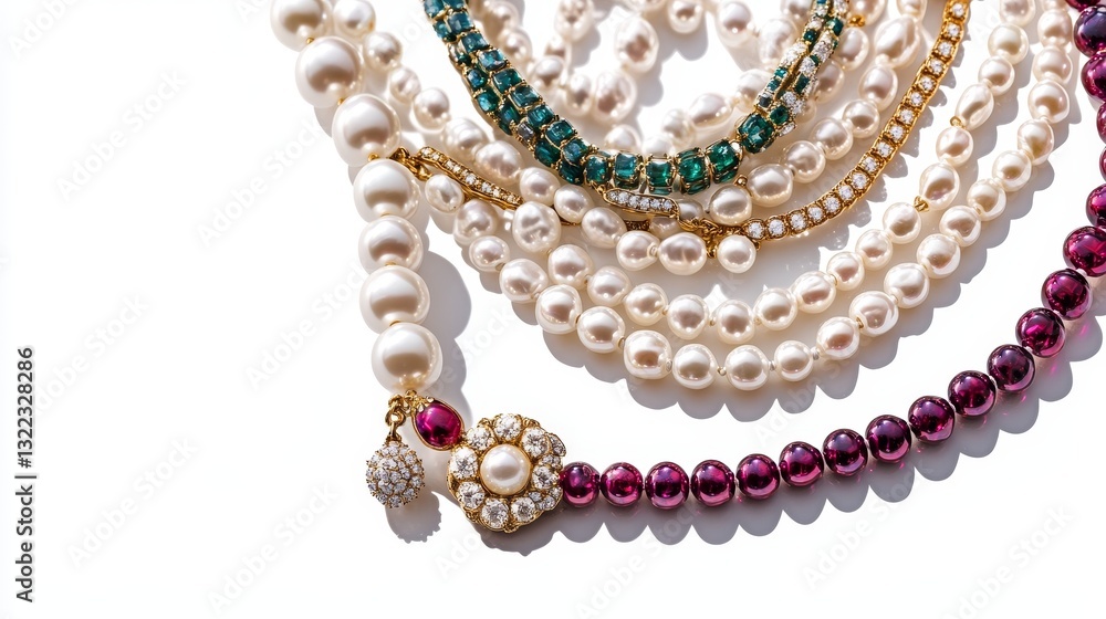 Obraz premium Pearl necklaces isolated over a white background. 3D render.