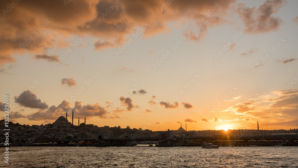 Sunset view over Istanbul skyline with historical mosques Sunset view over Istanbul skyline with historical mosques