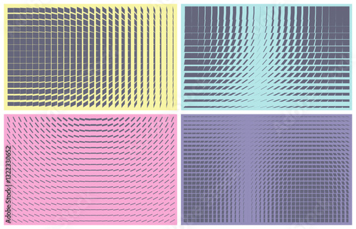 Image of many rectangular flat shapes with transition effect. Dynamic gradient pattern. Space distortion and glitch effect. Vector for presentation, banner, flyer, cover or brochure.