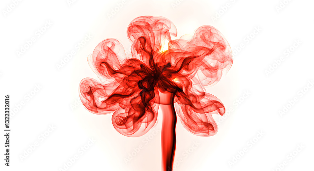 Abstract flower with red smoke for interior decoration as creative surreal design element for poster. Artistic background with flow of fume. Abstract flower with red smoke for interior decoration as creative surreal design element for poster. Artistic background with flow of fume.