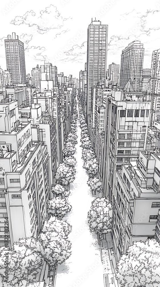 Fototapeta premium Urban skyline painting watercolor sketch high resolution hd photo