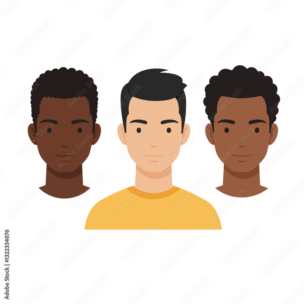 Diverse group of three male characters in flat design vector art Diverse group of three male characters in flat design vector art
