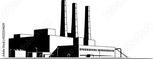 Outline illustration of an industrial factory with chimneys minimal vector design.