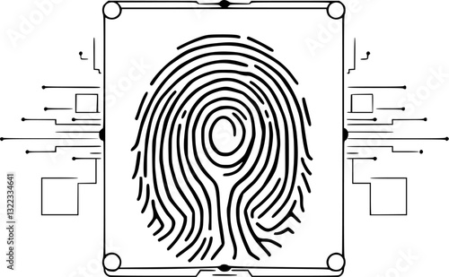 Outline illustration of a fingerprint scanner biometric security technology vector art.