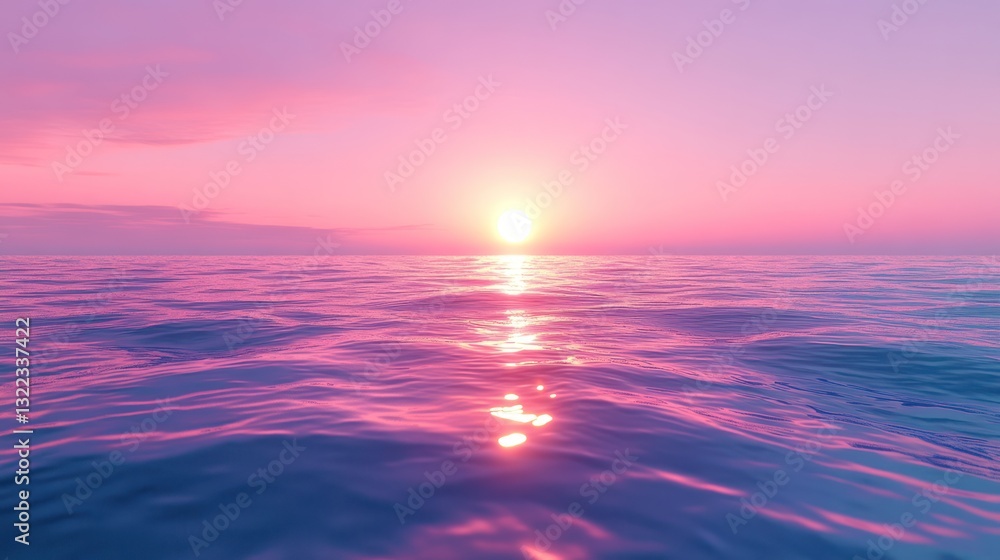 Fototapeta premium Pink sunset over calm ocean water.