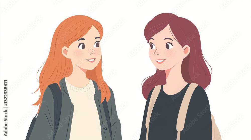 Japanese anime or manga style illustration of two female students Japanese anime or manga style illustration of two female students