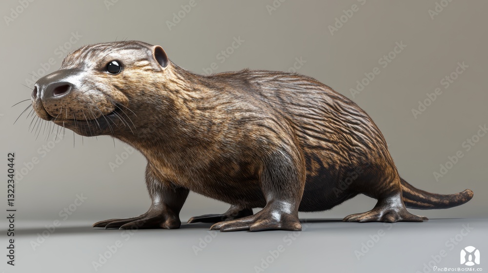 Fototapeta premium A 3D illustration of the platypus duck-billed animal, a unique creature with a duck-like bill, beaver-like tail, and otter-like paws, showcasing its distinctive features.