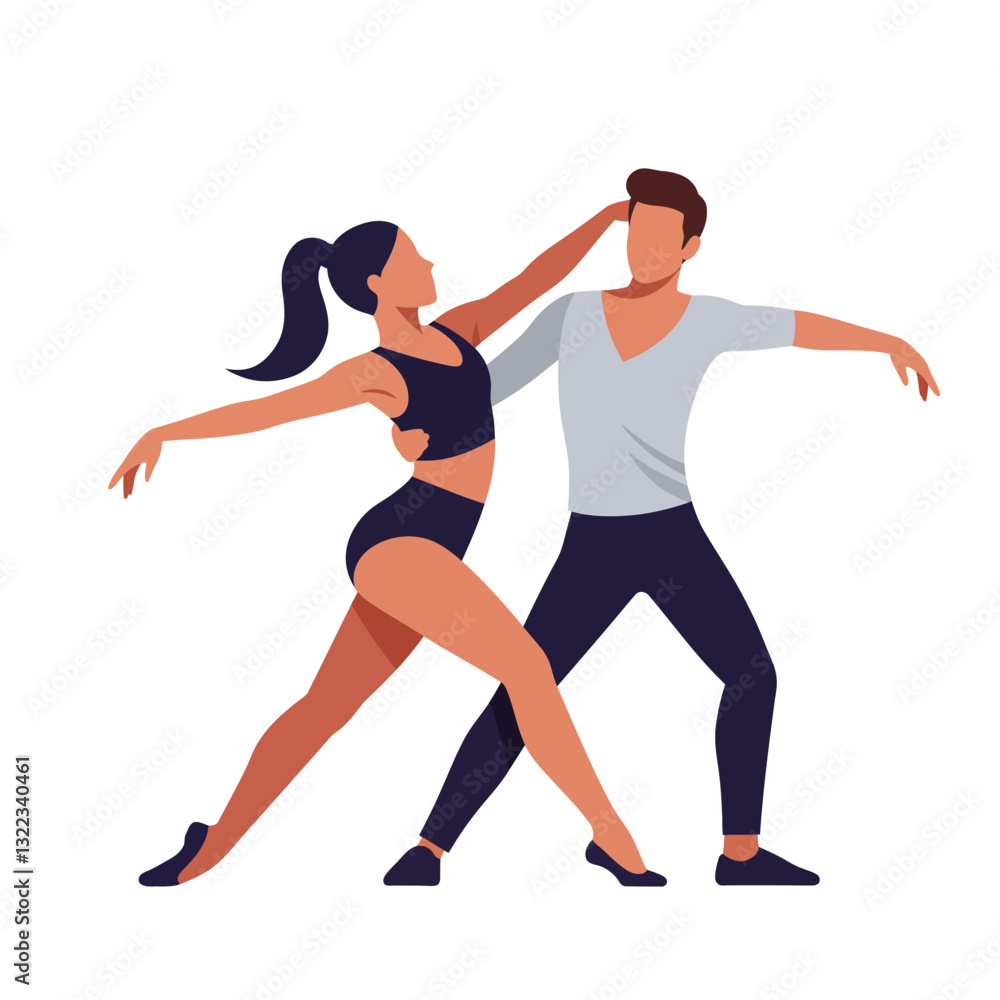 Dynamic dance couple in action with flat design style vector illustration Dynamic dance couple in action with flat design style vector illustration