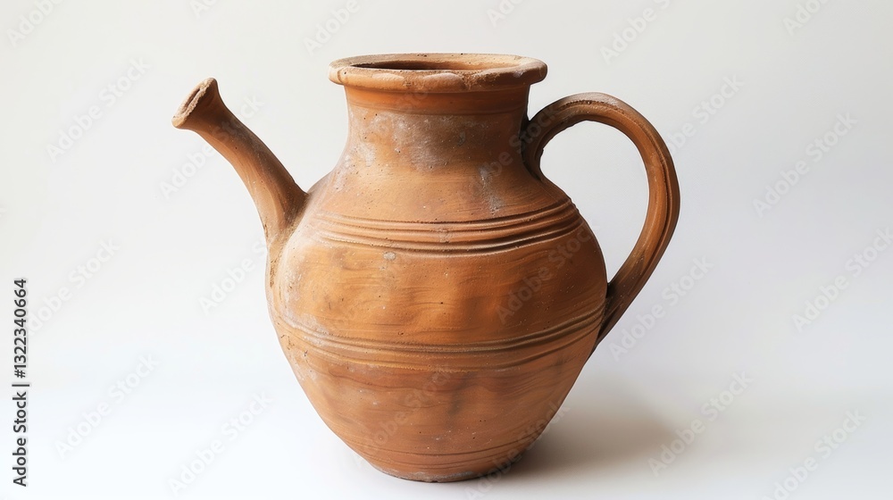 Ancient plain white clay pitcher isolated on a plain background with clean lines and textures Ancient plain white clay pitcher isolated on a plain background with clean lines and textures