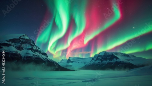 Wallpaper Mural Northern lights illuminate the mountains in Iceland. Torontodigital.ca