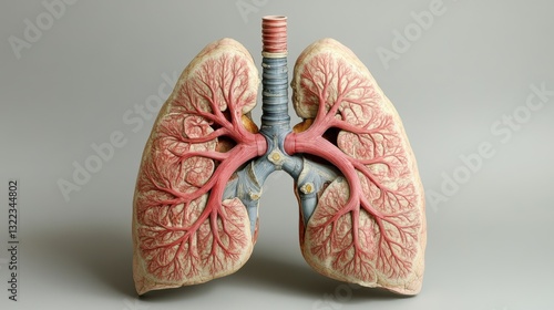 A meticulously detailed, cutaway illustration reveals the intricate workings of a child respiratory system, showcasing the trachea, bronchi, lungs, and diaphragm with breathtaking realism.