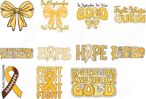 Childhood Cancer, in september we wear gold, coquette bow, Childhood Cancer Awareness, Gold Ribbon, Tackle, dxf, jpg, shirt, shirt, design for shirt, shirt design, BUNDLE, bundle, bundle, shirt design
