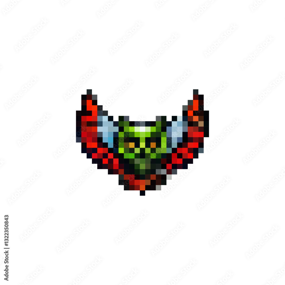 Obraz premium Pixel red owl icon vector. Mystical owl with wings icon. Owl logo in retro style. Owl wings vintage icon vector. Symbol of silence vector. Magical owl logo.