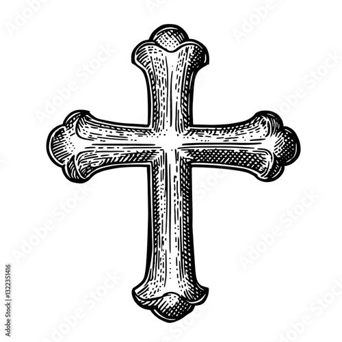 Unique engraved cross illustration perfect for tattoo design and packaging ideas showcasing intricate details and artistic flair