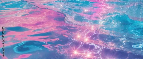 Panel kuchenny z motywem Minimalist wallpaper featuring a blue and pink vaporwave swimming pool with relaxing water. Concept of vacation dreams.