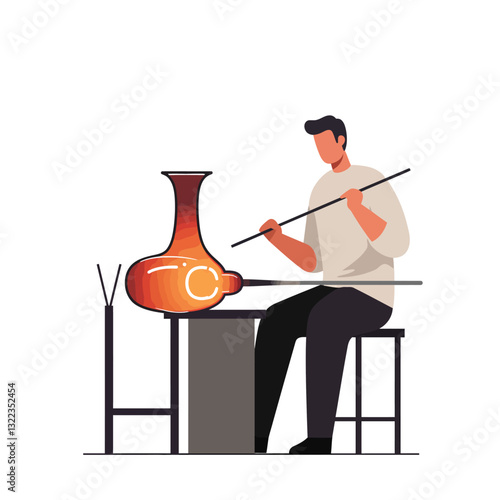 Glassblower shaping a vibrant vase in minimal vector art style