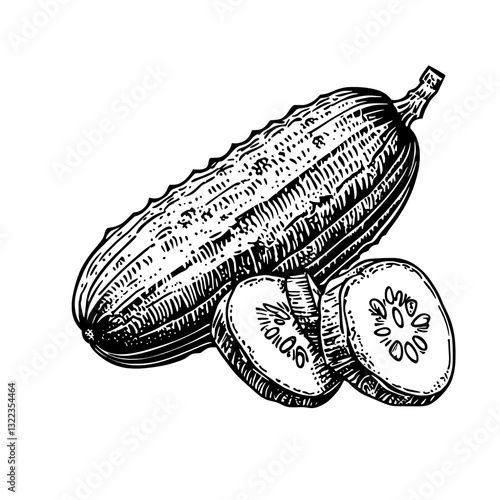 Engraved cucumber illustration perfect for tattoo designs and packaging inspiration