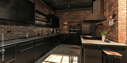 Wallpaper Mural A modern and minimalist kitchen featuring exposed brick walls Torontodigital.ca