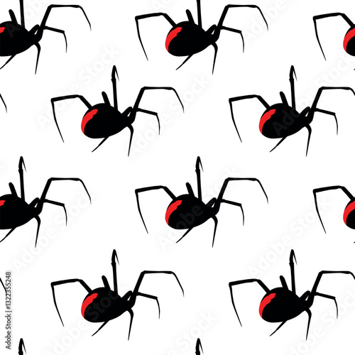 Black widow spider pattern. Vector graphics for print, black silhouette, arachnophobia, poison